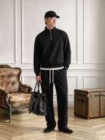Sweat-shirt à col polo style Old Money, manches longues, coupe ample, épaules tombantes, demi-zip, de haute qualité, décontracté, pour couple