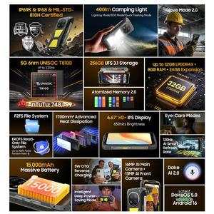 Smartphone robuste <span class=keywords><strong>Blackview</strong></span> ROCK 2 Pro, batterie 15000 mAh, écran 6,67 pouces, 8 Go/256 Go, 4G, Android 16, NFC, TÉLÉPHONE MOBILE - Product Image 1