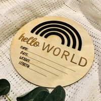 Cartes de développement en bois 3D arc-en-ciel pour bébé, annonces de naissance « Hello World », panneau en bois, lettres, cadeau de naissance, décoration de chambre d'enfant