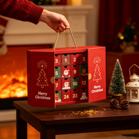 Boîte de calendrier de l'avent de Noël rouge sur mesure avec 24 tiroirs pour grand ensemble de jouets, emballage de compte à rebours des fêtes