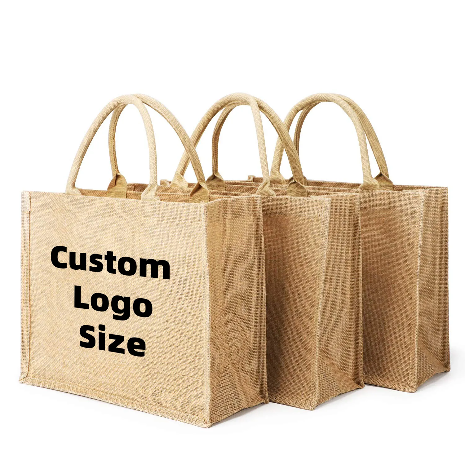 Custom Zipper Diy Craft Blank Reusable Grocery Gift Travel Shopping Waterproof Handheld Jute Beach Bag