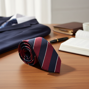 Claret <b>Navy</b> Blue Jacquard <b>Tie</b> - Product Image 3