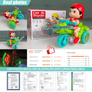Mini stile cartone animato di plastica auto e moto simpatici giocattoli Stunt triciclo di 360 gradi di rotazione della musica luce per i bambini - Product Image 5