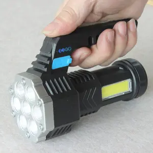 Lampe à main portable en plastique ABS à 7 LED + COB, lampe de poche puissante et rechargeable pour le camping