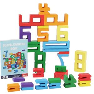 Blocs de construction en bois colorés numérotés de 1 à 10 pour jeu de compétition d'équilibre et d'empilage - Product Image 1