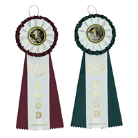 Feuille d'or MIDI de conception personnalisée Couleurs assorties Rubans de rosette ronde de reconnaissance de selle Prix pour la compétition sportive
