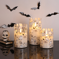 Ensemble de 3 bougies LED à flamme réelle en cire de paraffine personnalisable Matti's 3D, décoration d'intérieur, Halloween, fonctionnement à piles, bougie LED en verre