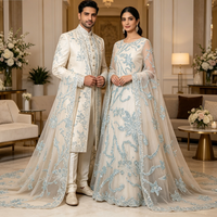 Tissu en maille de polyester à séchage rapide, brodé de perles et de sequins, motif floral bleu clair de luxe, pour robe de mariée ou de soirée