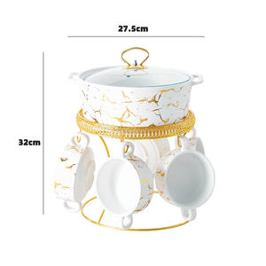 <span class=keywords><strong>Service</strong></span> de table 6 personnes en porcelaine noire, <span class=keywords><strong>blanche</strong></span> et marbre doré, comprenant marmites à soupe, petits bols, ustensiles de cuisson pour ragoûts et soupières avec couvercle - Product Image 2