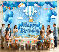 Latar Belakang Ulang Tahun Balon Udara Biru, Latar Belakang Foto Awan Langit Berbentuk Beruang Lucu untuk Dekorasi Baby Shower Ulang Tahun Pertama Anak Laki-Laki
