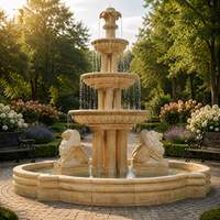 Fontaine d'eau en marbre beige de grande taille, sculptée à la main, de style européen, durable, avec sculpture de lion, pour ferme et jardin, par RELONG