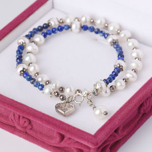 925 <b>Solid</b> Sterling <b>Silver</b> Beaded <b>Bracelet</b> High Quality Natural Lapis Heart GIA Certified for Wedding Engagement Anniversary - Product Image 2