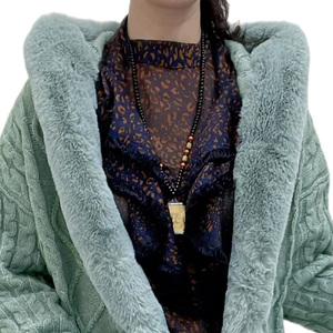 <span class=keywords><strong>Cardigan</strong></span> Lungo Lavorato a Maglia su Misura <span class=keywords><strong>con</strong></span> Cappuccio, Manica Lunga, Oversize, <span class=keywords><strong>con</strong></span> Risvolto Bordato in <span class=keywords><strong>Pelliccia</strong></span>, Caldo e Confortevole - Product Image 2