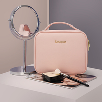 Rownyeon-bolsa organizadora de maquillaje profesional, estuche de cosméticos cuadrado Rosa, con logotipo personalizado, el mejor precio