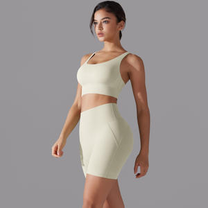 Nouvel ensemble de 5 pièces de sous-vêtements de sport personnalisés avec logo, grande taille, antibactériens et imperméables, comprenant un soutien-gorge dos croisé et un short taille haute pour le yoga - Product Image 5