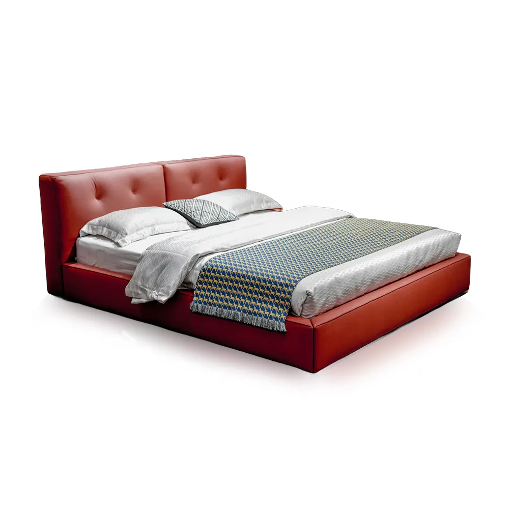 हल्के लक्जरी फैशन चमड़े के होटल बिस्तर सरल शैली डबल बिस्तर बेडरूम फर्नीचर सेट