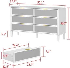<span class=keywords><strong>Commode</strong></span> à 6 tiroirs en verre MDF moderne d'art blanc finition <span class=keywords><strong>laquée</strong></span> brillante <span class=keywords><strong>commode</strong></span> à miroir - Product Image 4