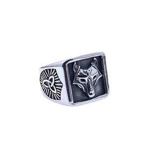 Anillo de zorro para hombre, acero inoxidable, diseño de animales, joyería de regalo plateada retro 216016 - Product Image 2