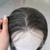 Perruque en dentelle HD complète 100% cheveux européens, couleur sel et poivre foncé, nœud simple sur le dessus, 10 pouces, faible densité, personnalisée