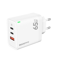 Charger Dinding USB-C PD 65W Laris Manis, Adaptor Universal Lengkap dengan 3 Port USB, Input 9V/2A, Material Gan