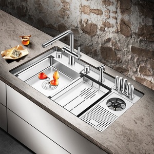 Grifo de agua fría y caliente, barra cepillada, tazón hecho a mano, arandela de taza, paso, lavabo de lavado individual 304 SS, armario para el hogar, fregadero de cocina - Product Image 2