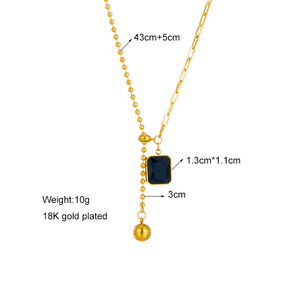 Korean Style Minimalist Gold Necklace With Black Square Stone Asymmetrical Chain Party Jewelry - Product Image 4