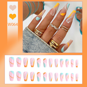 <span class=keywords><strong>Ongles</strong></span> longs tendance Y2K, style ballerine, à presser, orange <span class=keywords><strong>turquoise</strong></span>, ligne française ondulée, couverture complète, <span class=keywords><strong>faux</strong></span> <span class=keywords><strong>ongles</strong></span> réutilisables, manucure pour femmes - Product Image 2