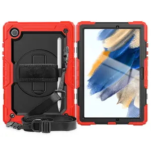 Rugged Case For Samsung Galaxy Tab A8 10.5 Inch X200 Built In 360 Rotate Kickstand Shoulder Belt