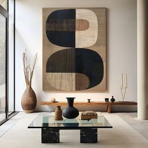 Art mural 3D vertical, grand format, abstrait neutre, Wabi Sabi, art mural contemporain sur toile, peint à la main, cadeau pour l'inauguration d'une maison - Product Image 3