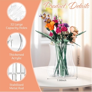Jarrón de acrílico personalizado para rompecabezas, compatible con Lego, colección botánica, regalo para adultos, expositor para rosas, orquídeas y girasoles - Product Image 3