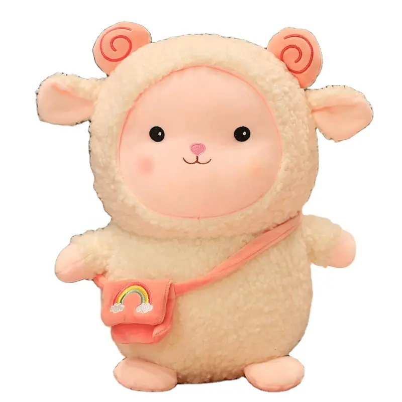 Free Sample New Fashion Custom 20/30/40/70cm Wearing a Pink Bag White Stuffed Animal Plush Doll Sheep Soft Toy