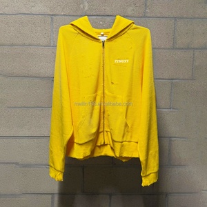 Sweat à capuche personnalisé en tricot gaufré pour homme, haute qualité, 100% coton, coupe oversize, effet délavé soleil, thermique, avec fermeture éclair - Product Image 3