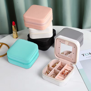 Portable Square Jewelry Organizer <b>Box</b> with <b>Mirror</b> Zipper Closure Multi Compartment Storage Case for Earrings Rings Necklaces - Product Image 1
