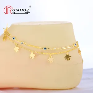 High Quality Muslim Layered Palm Ankle Bracelets 24 K For Women Fine Jewelry Anklets Evil Eyes Anklet