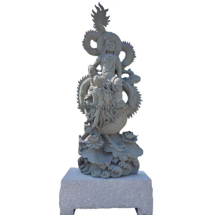 China Natural Granite Stone Carving Sitting Guanyin And Kuan Yin Large Buddha With Dragon Sculpture Kwan Yin Statue