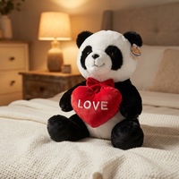 Peluche Ours Panda en Forme de Cœur avec Nœud Rouge, Tissu Super Doux, Anti-Stress, Cadeau pour la Saint-Valentin