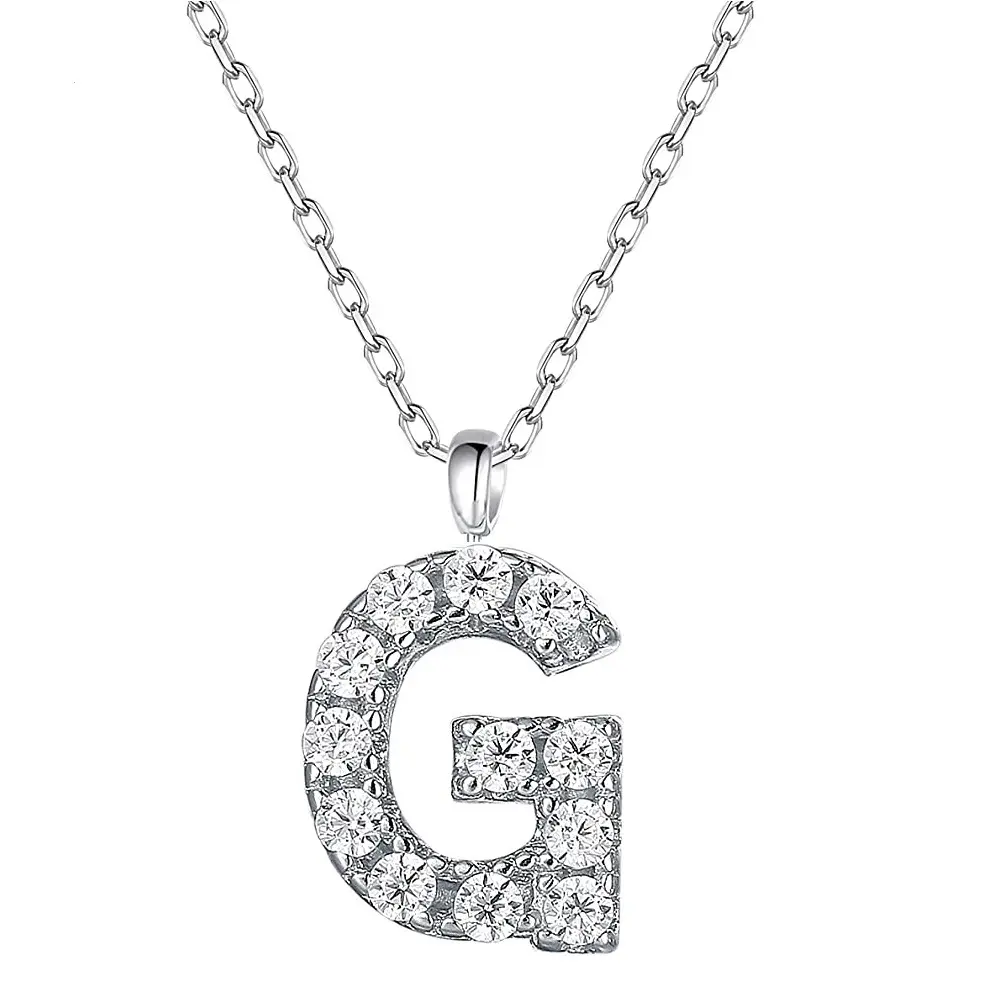 Sterling Silver 925 Initial Alphabet 26 Big Letters Pendant Chain Necklace from A-Z