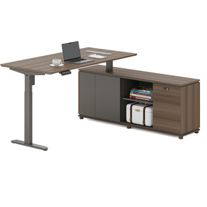 Bureau d'ordinateur moderne en forme de L, réglable en hauteur, modulaire, extensible, convertible, en métal E0 MFC, logo personnalisé, pour la maison, le bureau, l'étude, l'école - Product Image 1