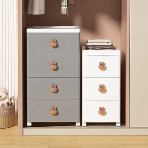 Tiroirs de rangement 5 couches en PP design dessin animé, armoire en plastique pour jouets d'enfants, vêtements, commode rose - Product Image 4