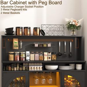 Armoire à bar SENYU avec porte en verre cintrée, porte-bouteilles et étagères réglables, éclairage LED à intensité variable - Product Image 5