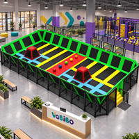 Équipement de parc de trampolines intérieur commercial Vabibo TP024, fosse à mousse haute densité, mur d'escalade, aire de saut ouverte, pour la famille