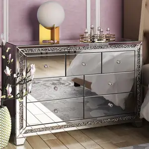 现代镜面水晶7抽屉床头柜床头柜，用于家庭酒店家具