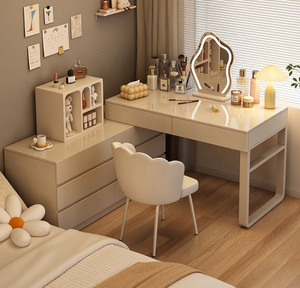 Modern Beige Makeup Vanity Desk <b>Dresser</b> Storage Table with <b>Mirror</b> for Bedroom Home Salon - Product Image 5