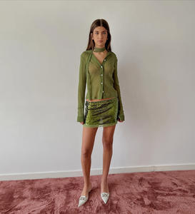 Cardigan en maille transparente réfléchissante pour <span class=keywords><strong>femme</strong></span>, style chemise à manches longues, ouverture sur le devant, léger, superposition vintage, nouveau printemps 2026 - Product Image 4