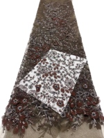 Tissu en dentelle brodée florale de luxe avec pierres, design africain