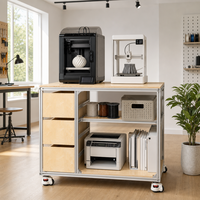 Table d'impression mobile en profilé aluminium, personnalisable, avec armoire de présentation pour imprimante et étagère de rangement en panneau marin