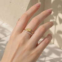 Bague de fiançailles de luxe pour femme, en forme de poire, jaune rose, coupe glace pilée