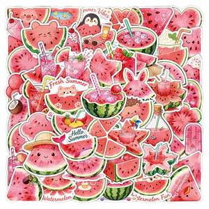 50 pegatinas de sandía de verano con dibujos animados, bonitas pegatinas de frutas de vinilo ecológicas e impermeables para decoración DIY de portátiles, teléfonos, maletas y álbumes de recortes - Product Image 3