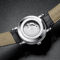 Montre mécanique automatique pour homme avec cadran rond à cœur ouvert, bracelet en cuir, montre-bracelet analogique
