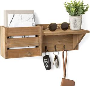 Perchas de pared de madera personalizadas y estante de almacenamiento colgante de madera para organizar y almacenar ropa y llaves - Product Image 1
